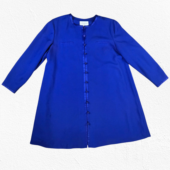 90s Vintage Cobalt Blue Knot Button Evan Picone Longline Jacket Overcoat Size 18 - Picture 1 of 7